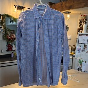 Eton Men's Plaid Shirt in Blue and Orange